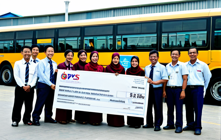Vocational License Opportunities**

"A diverse group of Malaysians, fully clothed in appropriate attire, smiling and holding various vocational licenses (GDL, PSV), standing in front of a bustling transportation hub (bus terminal, cargo depot). The scene represents opportunity and career advancement.  Safe for work, appropriate content, professional, perfect anatomy, correct proportions, natural pose, high resolution, detailed."

**